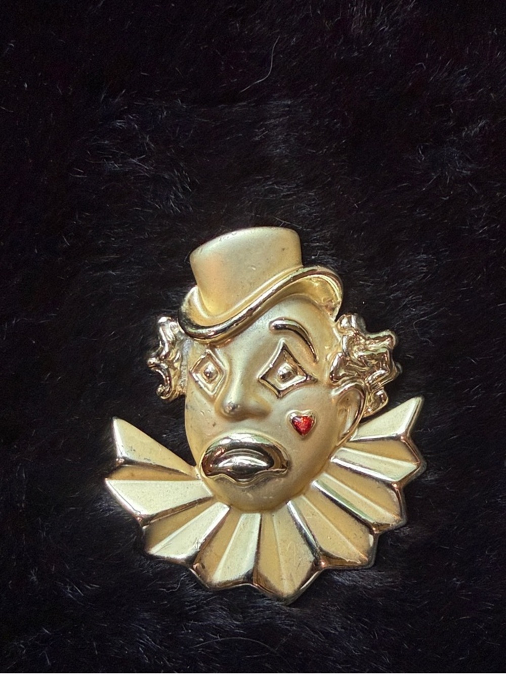 AJC Gold Clown Face Brooch with Red Heart Accent
